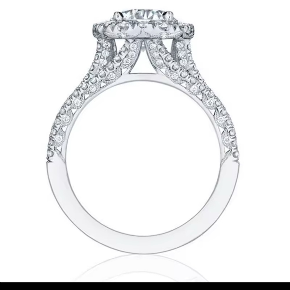 NEW! Silver Diamond Halo Ring 3 Rows Micro Pave NWT - Picture 5 of 7